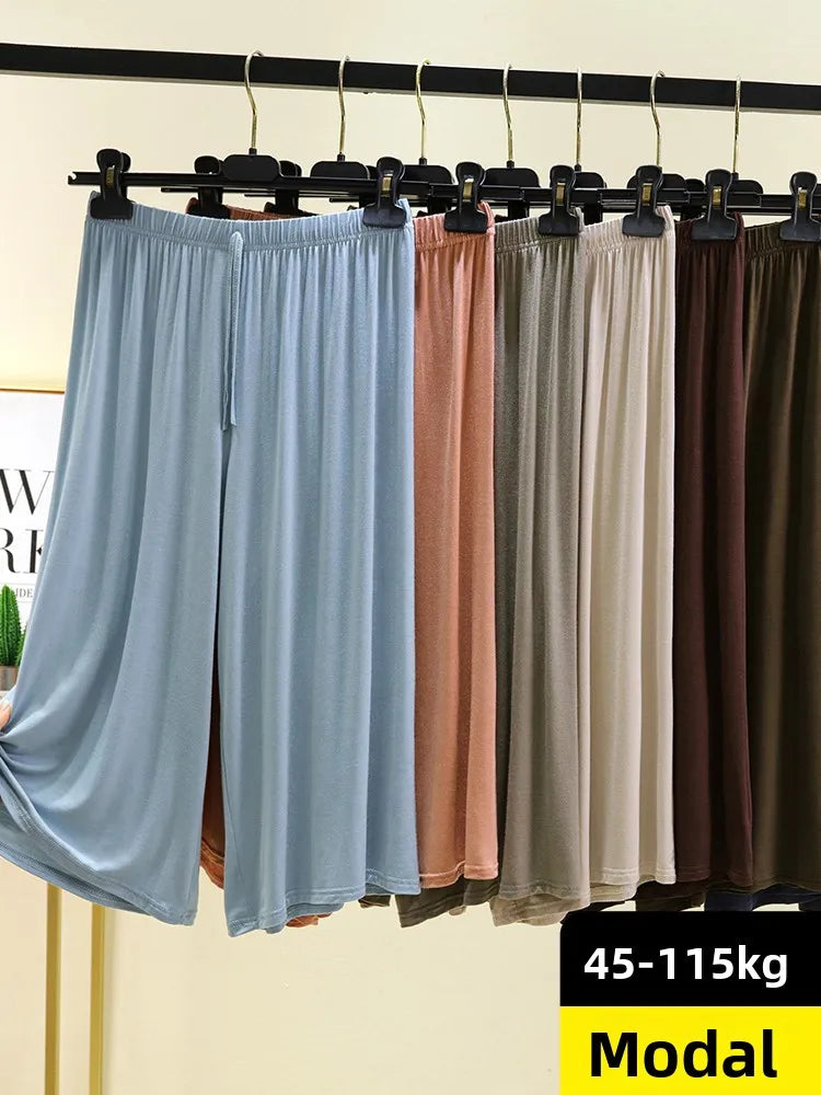 Modal Wide Leg Pants Women Summer Thin Home Spwear Pure Color Casual Loose Comfortable Seven-Foot Pants