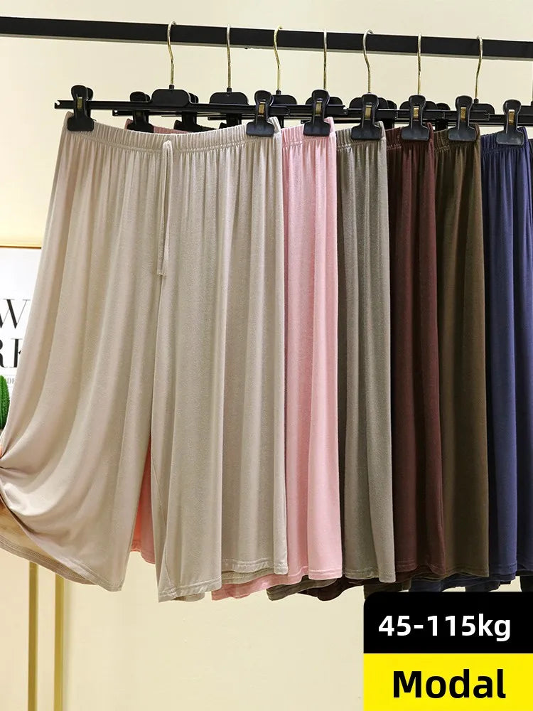 Modal Wide Leg Pants Women Summer Thin Home Spwear Pure Color Casual Loose Comfortable Seven-Foot Pants