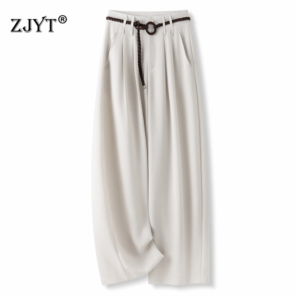 ZJYT Summer Women's Pants and Trousers Elegant 2026 New Woman Clothes Commuting Casual Long Pants Female Bottoms Wide Leg Thin