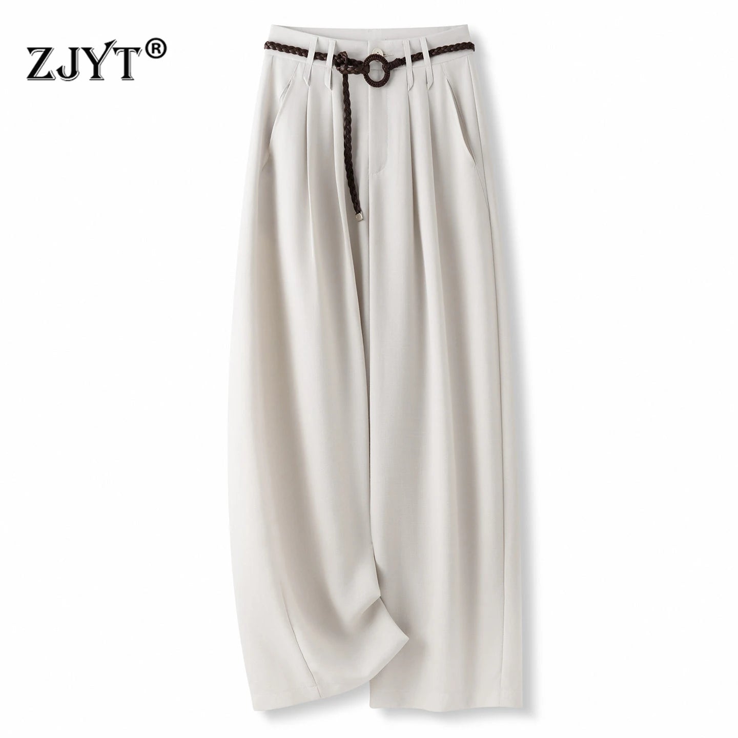 ZJYT Summer Women's Pants and Trousers Elegant 2026 New Woman Clothes Commuting Casual Long Pants Female Bottoms Wide Leg Thin